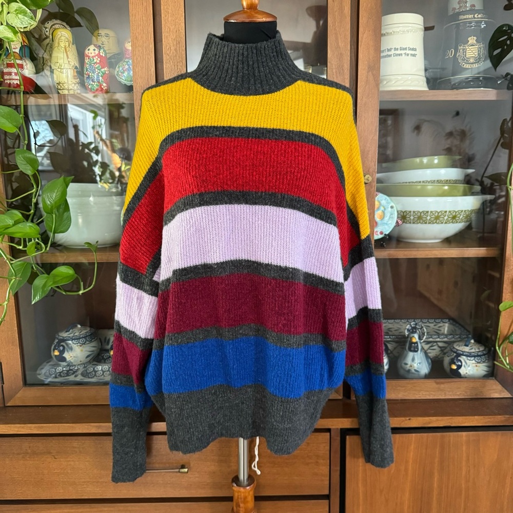 Express Color Block Striped Mockneck Sweater - image 1